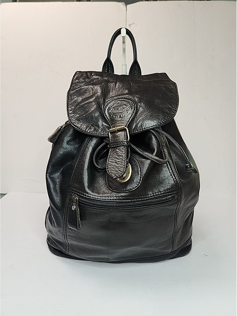 Eddie Bauer Black Leather Backpack Rucksack Vtg